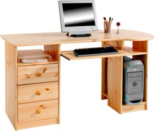 Schreibtisch BOB Computertisch PC-Schreibtisch, Kiefer massiv natur lackiert mit Schubladen