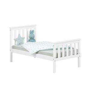 Homestyle4u 1417, dřevěná postel 70x140, dětská postel s roštovým rámem, bílá, masivní borovicové dřevo