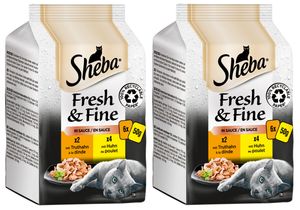 SHEBA Portionsbeutel Multipack Fresh & Fine in Sauce mit Truthahn und mit Huhn 2 x 6x50g