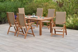 Merxx Gartenmöbelset "Capri" 7tlg. mit Tisch 185 x 90 cm - Akazienholz mit Kunststoffgeflecht Natur
