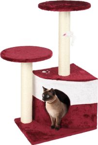 Wiltec Kratzbaum in Rot 71 cm hoch, Katzenkratzbaum mit zwei Plattformen, Katzenbaum mit Höhle und Spielball, Kletterbaum für Katzen