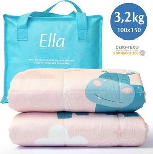 Ella Kinder Gewichtsdecke 3,2 kg 100x150 cm - Therapiedecke, für Stressabbau & Angstzustände, Hypoallergene Glasperlen, weiche & kühlende Baumwoll- Außenschicht, für Kinder von 25-40 kg - Hippo