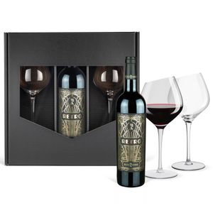 Geschenkset: Retro - Cabernet Sauvignon (0,75 l) mit 2 Wertmann-living Rotweingläsern im Geschenkkarton Schwarz
