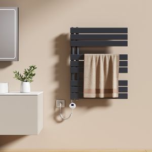 EMKE Handtuchtrockner Elektrisch Asymmetrie Badheizkörper mit Timing Thermostat Handtuchwärmer 762 x 600mm Anthrazit Handtuchhalter Heizkörper mit 400W Heizstab