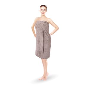 Sauna Kilt Damen "Flauschig" ( Braun ) - 80x145cm One Size - Saunahandtuch mit Gummizug und Knopfverschluss - Saunatuch Knielang