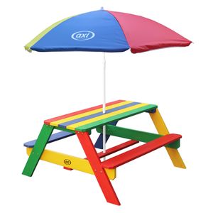 AXI Nick Kinder Picknicktisch aus Holz | Kindertisch in Regenbogen Farben mit Sonnenschirm für den Garten