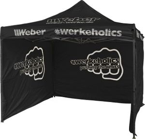 Weber #Werkeholics Easy-Up Pavillon 3x3 m inkl. 3 Seitenwände abnehmbar schwarz höhenverstellbar Faltpavillon Pop up Zelt Partyzelt wasserdicht