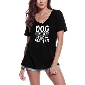 Damen Grafik T-Shirt V-Ausschnitt Hundefell ist mein Glitzer – Dog Hair Is My Glitter – Öko-Verantwortlich Vintage Jahrgang Kurzarm Lustige Druck