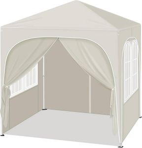 WOLTU Pavillon, Faltpavillon 2x2 m, mit 4 Seitenwänden, Partyzelt höhenverstellbar, Beige