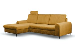 Ecksofa "Monaco" Eckcouch Sofa Schlaffunktion senfgelb / Füße Gold Recamiere links