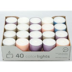 Teelichter in farbiger Hülle Pastell Edition 40er Box Colorlights Nightlights 8 Stunden Brenndauer