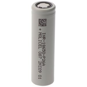Molicel INR18650-P26A 2600mAh 35A Li-ion batéria, 3,6V - 3,7V nechránená plochá vrchná časť rozmery 65x18,45mm