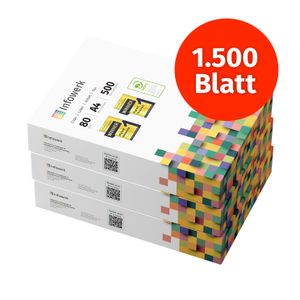 Infowerk Druckerpapier Kopierpapier 1500 Blatt 3 x 500 A4 80g premium hoch weiß Testsieger PEFC