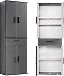 mokebo® Mehrzweckschrank 60cm Breite mit Schubladen 'Der Praktische', großer Büroschrank o. Aktenschrank, auch als Schuhschrank oder Apothekerschrank in 60x180x34 cm (B/H/T) in Anthrazit-Schwarz