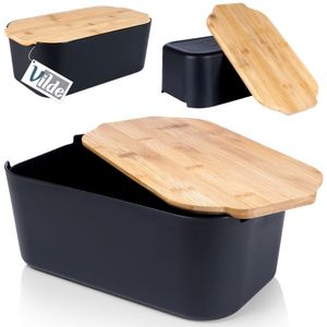 Vilde Brotkasten mit Holzbrett Brotkorb Brotbox Brotbehälter schwarz 33x18,5x12 cm