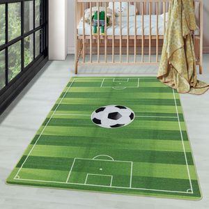 Kurzflor Kinderteppich Spielteppich Kinderzimmer Teppich Fussball Stadion Grün, Farbe:Grün, Grösse:160x230 cm