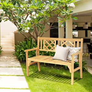 COSTWAY Drevená záhradná lavička, parková lavička skladacia, drevená lavička do 320 kg lavička záhradný nábytok terasová lavička na balkón, záhradu, verandu 120x56x90cm