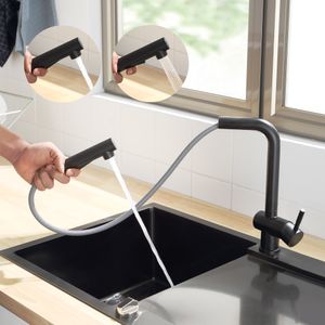 Ausziehbar Küche Wasserhahn Mischbatterie, Küchenarmatur mit Brause Zwei Wasserstrahlarten, geeignet nicht Untertischgerät, Schwarz