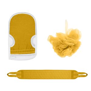 Peeling-Rückenwäscher, Peeling-Handschuh und Badeschwamm-Set zum Duschen (3-teilig), Körperwäscher für Männer und Frauen, Wäscher kann Ihren Körper gründlich reinigen und massieren,Nordic Yellow