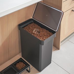 Yamazaki pojemnik na karmę dla zwierząt czarny 25L pudełko na suchą karmę dla psów i kotów do 12kg