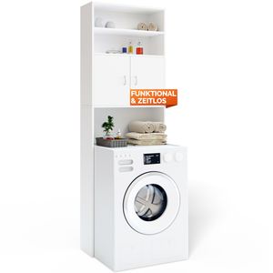 CASARIA® Waschmaschinenschrank 185x63x20cm 2 Türen Badschrank Hochschrank Badezimmer Waschmaschine Überbau Bad Regal Weiß