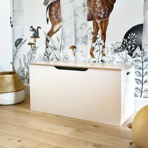 Spielzeugtruhe - TOBIAS - Massivholz in Naturkiefer Weiß, 80 x 40 cm, Klappdeckel, seitliche Griffe