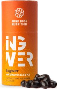 Mind Body Nutrition Ingwer mit Vitamin D3 & K2- 60 Kapseln