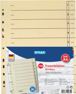 Stylex Trennblätter, 100er Packung DIN A4 - 11-fach gelocht - aus 100% Altpapier