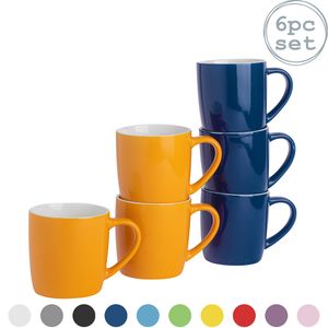 Argon Ta Tee-Kaffeetasse - 6pc altkolorierter Keramik Cups Set - 350ml - Gelb & Marine