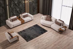 Beige Sofagarnitur Moderne Luxus Sofas 3+2 Sitzer Poslter Sessel 3tlg Set