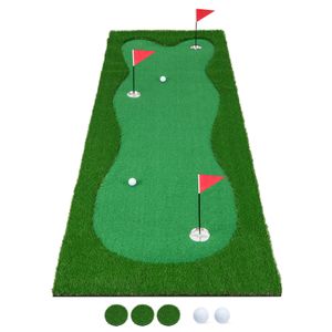 COSTWAY 300 x 100cm Golf Puttingmatte, Golfmatte mit Kunstrasen, 2 Bälle, 3 Löcher, 3 Fahnen & Putting Cups