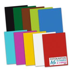 itenga Fotokarton - DIN A6 - 300 g/qm 30 Blatt - 10 Standardfarben - pro Farben je 3 Blatt