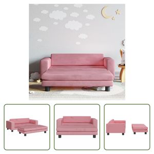 The Living Store Kindersofa mit Hocker Rosa 100x50x30 cm Samt