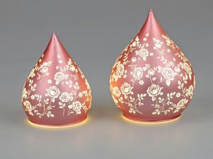 2er Set LED Tischlampen ROSEN in Tropfenform 13 + 15cm rosa Glas Formano F24