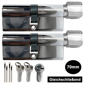 2x Knauf Zylinderschloss Schließzylinder Tür Zylinder Knaufzylinder 70mm (35/35mm) Gleichschließend