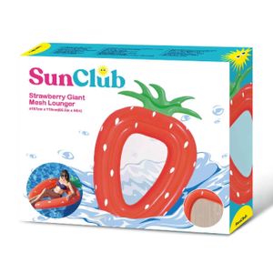 SunClub Lounge-Luftmatratze mit Liegenetz im Erdbeer-Design, 167x113 cm