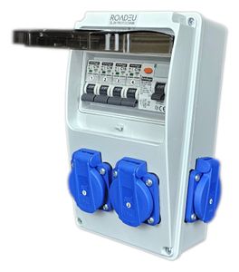Stromverteiler 230V - 4X Schuko Steckdose mit Schalter - Steckdosenverteiler mit Fi Schutzschalter 40A und 4X C 16A. Baustromverteiler IP54