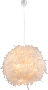 Globo Lighting Hängeleuchte Kunststoff weiß, Textil weiß, Kabel PVC Transparent, Schirm mit echten, weißen Federn, inkl. Aufhängung, ø: 450mm, H: 1200mm, exkl. 1x E27 40W 230V