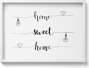 Inschrift an einer Wohnung „Home, sweet home“– Wandbild mit Rahmen – Gerahmtes Bild  – Wanddekoration – 70x50 cm –  Schwarz Rahmen