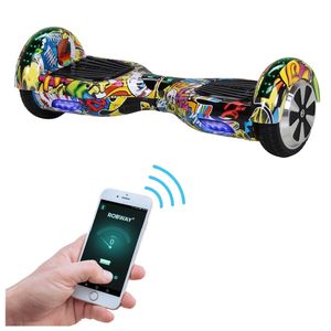 ROBWAY W1 Hoverboard | 700 Watt - 6,5 Zoll - 15 km/h - App - Bluetooth - LEDs - Für Erwachsene & Kinder - Self-Balance -Bis 120 Kg (Blau Graffiti 2.0)