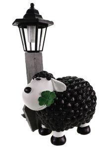 Schwarzes Schaf Molly mit LED Solarlaterne 36cm Gartenfigur Skulptur Statue Tier