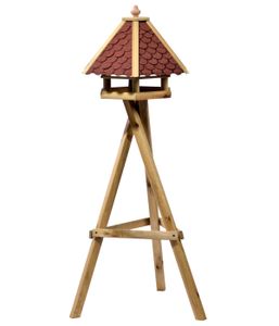 Dehner Natura Wildvogel-Futterhaus Alpbach, inkl. Ständer Ellmau, ca. 148 x 68 x 62 cm, Holz / Bitumen, braun / rot