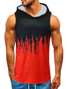 Männer ärmellose Tanktops Strand mit Kapuze T-Shirt Athletic Farbstich-T-Shirt,Farbe:Rot,Größe:L