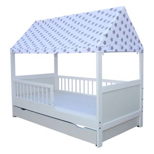 Kinderbett/Juniorbett Bett Haus 160x70cm mit Matratze, Schublade und Dach S2