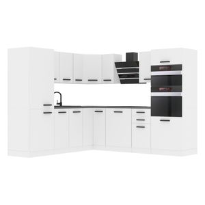 Belini Küchenzeile Küchenblock Küche L-Form STACY Küchenmöbel mit Griffe, Einbauküche ohne Elektrogeräten mit Hängeschränke und Unterschränke, mit Arbeitsplatten, Weiß matt