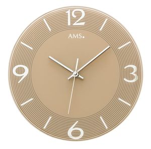 AMS 9572 Wanduhr Quarz analog braun rund mit Glas leise ohne Ticken