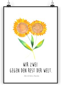 Mr. & Mrs. Panda Poster Blume Sonnenblume DIN A5 - Weiß - Geschenk, Vertrauen, zusammen, Kunstdruck, Blumen Deko, Wanddeko Bild, Best friends, Pflanzen, Freundin, Blumen