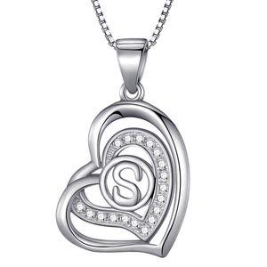 Morella® Damen Halskette Herz Buchstabe S 925 Silber rhodiniert mit Zirkoniasteinen weiß 46 cm