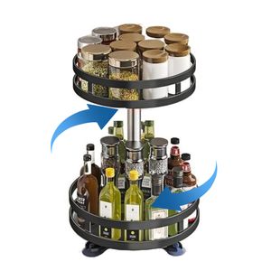 Gewürzregale, 360° Drehbar, 2 Etagen, Küchenregal aus Edelstahl, Drehteller, Organizer, Lagerregal, Gewürzhalter, Getränkeregal