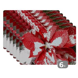 MuchoWow® podložky Sada 6 pratelných podložek 30x45x0.3cm Vánoční růže - Vánoční květina - Vánoce Protiskluzová a tepelně odolná podložka na stůl
